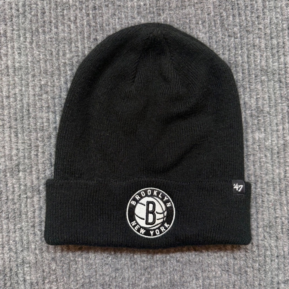 47 Brand NBA Brooklyn Nets Beanie Hat Black Cuffed Knit OSFA Winter Cap